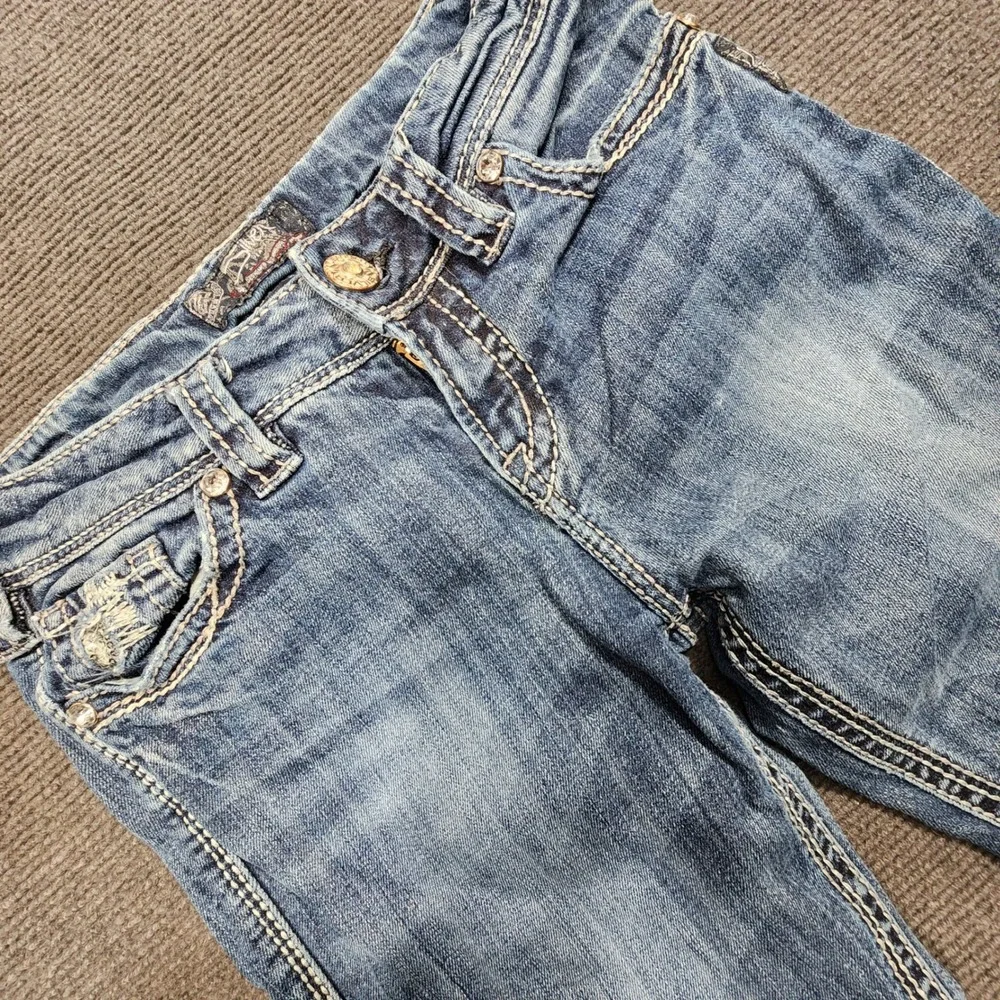 Silver Jeans Suki Flap Jeans Women 27 Blue Distressed Mid Rise Bootcut Denim